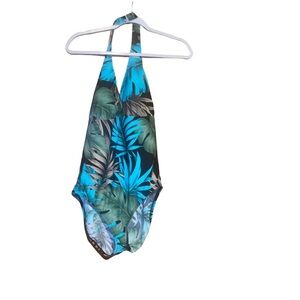 New Speedo one piece halter palm Hawaiian leaf print  swimsuit plus size 16